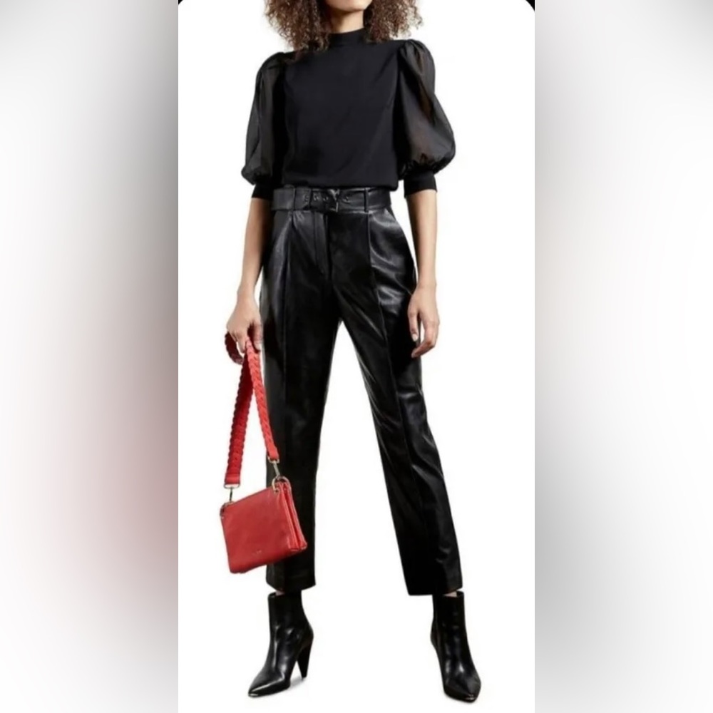 TED BAKER NWT Faydell Faux black Leather Pant Pleather Belt Trouser US 10 TB 4